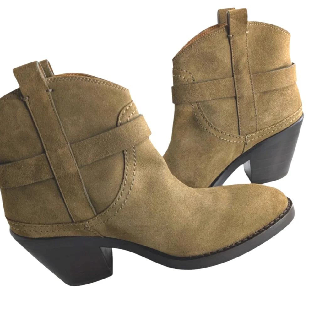 NEW...See By Chloe Olive Calf Suede Cowboy Boots....Size 7.5